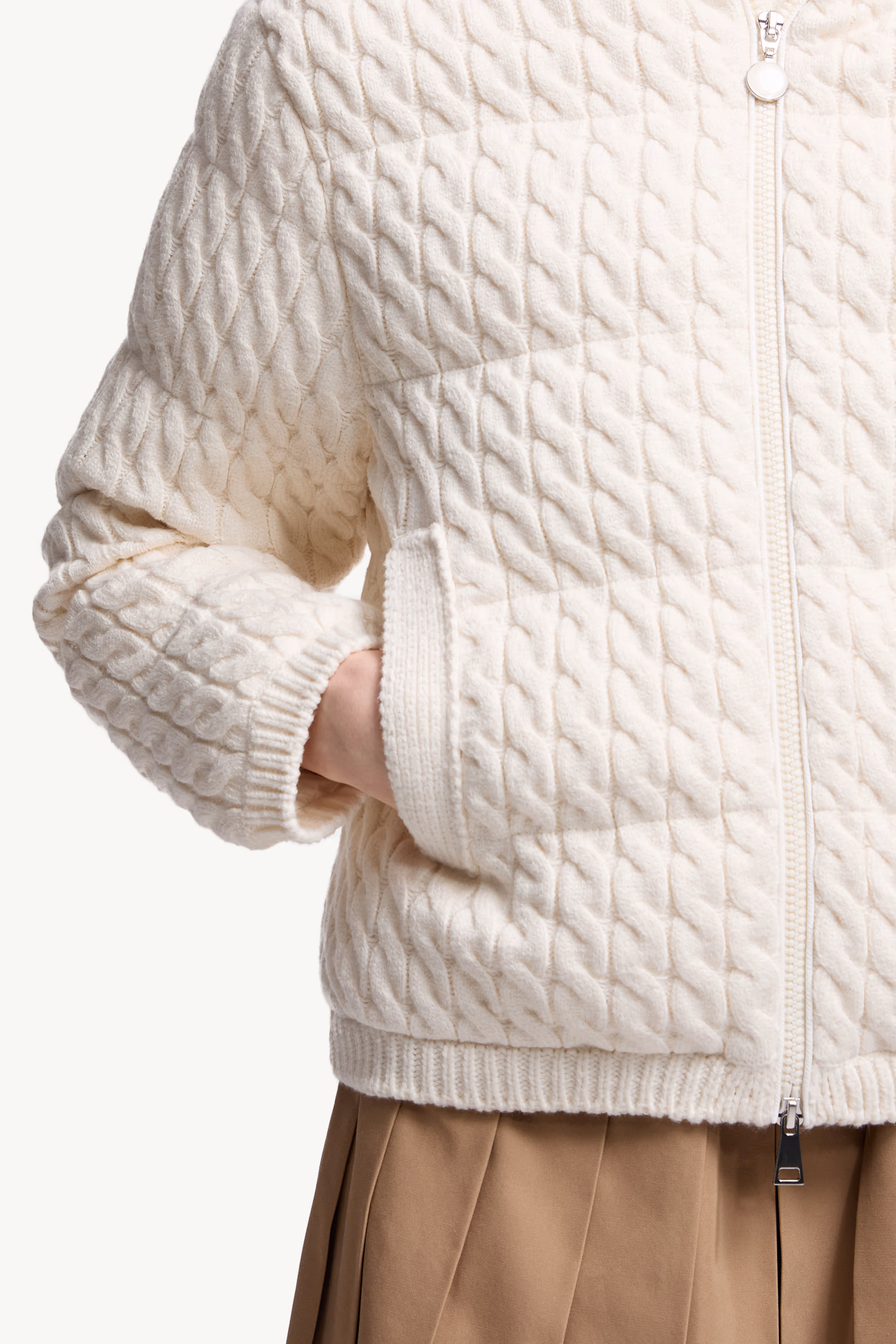 Padded Wool & Cotton Zip-Up Cardigan Women White Moncler 7